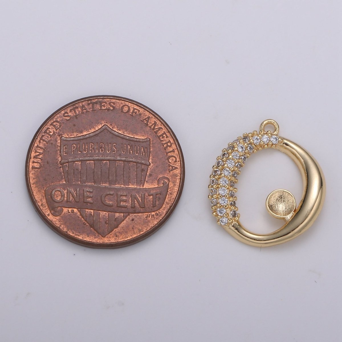 1 pair Left and Right Half Micro Paved Gold Circle Round Charm CZ Gold Plated Geometric Shape Charm Pendant GP-676