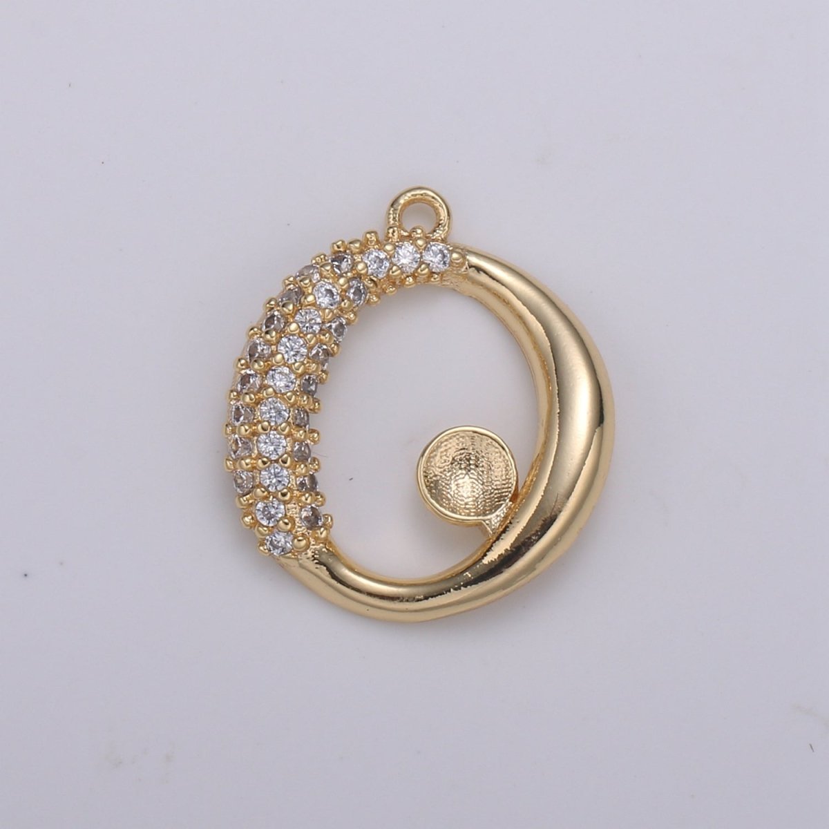 1 pair Left and Right Half Micro Paved Gold Circle Round Charm CZ Gold Plated Geometric Shape Charm Pendant GP-676