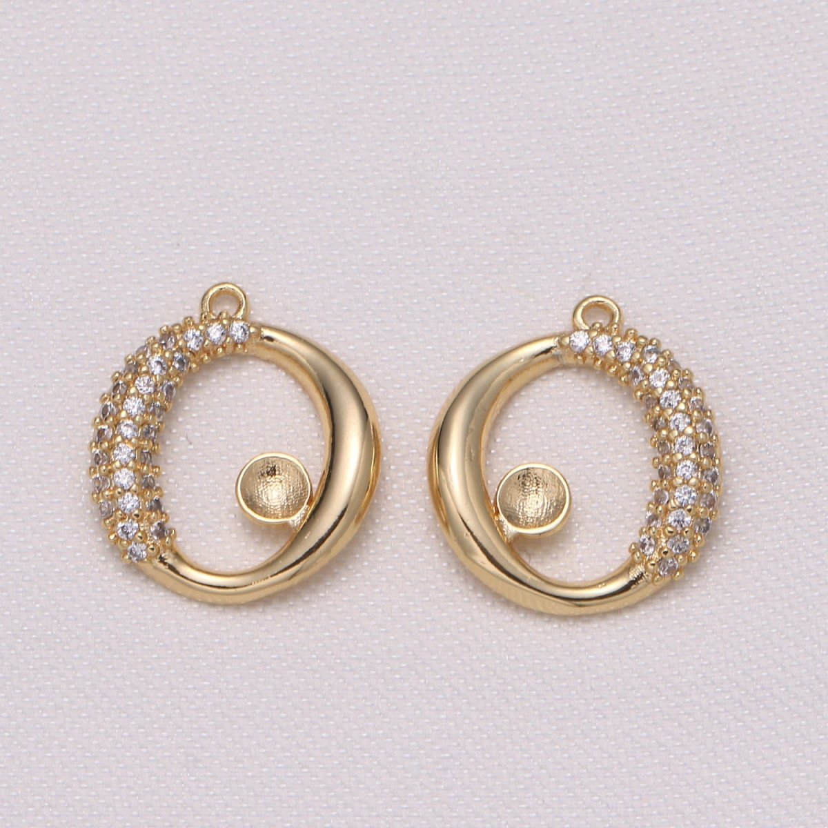1 pair Left and Right Half Micro Paved Gold Circle Round Charm CZ Gold Plated Geometric Shape Charm Pendant GP-676