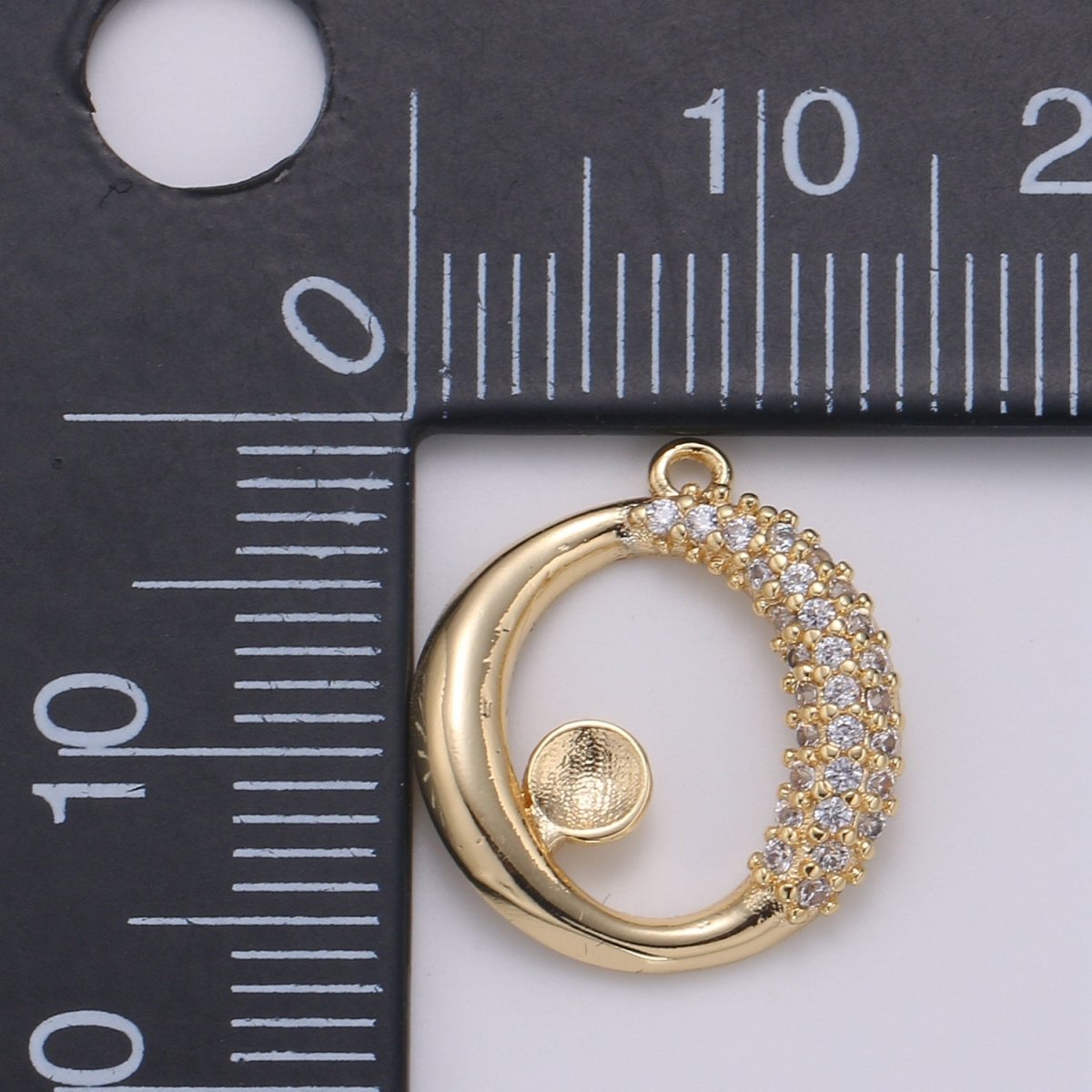 1 pair Left and Right Half Micro Paved Gold Circle Round Charm CZ Gold Plated Geometric Shape Charm Pendant GP-676