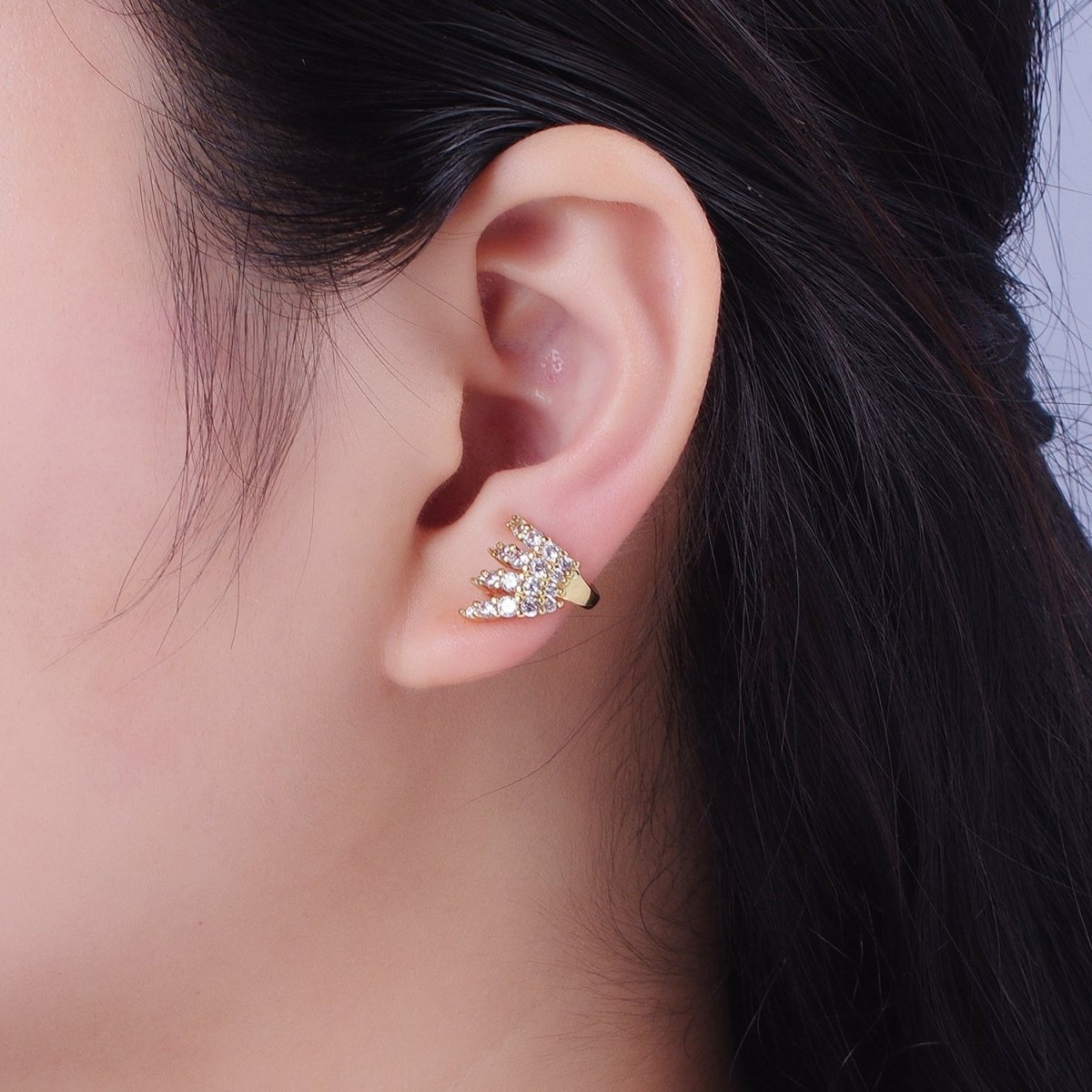 1 Pair Micro Pave Cubic Zirconia CZ Multiple Four Claw Ear Cuff Earrings | AD-510