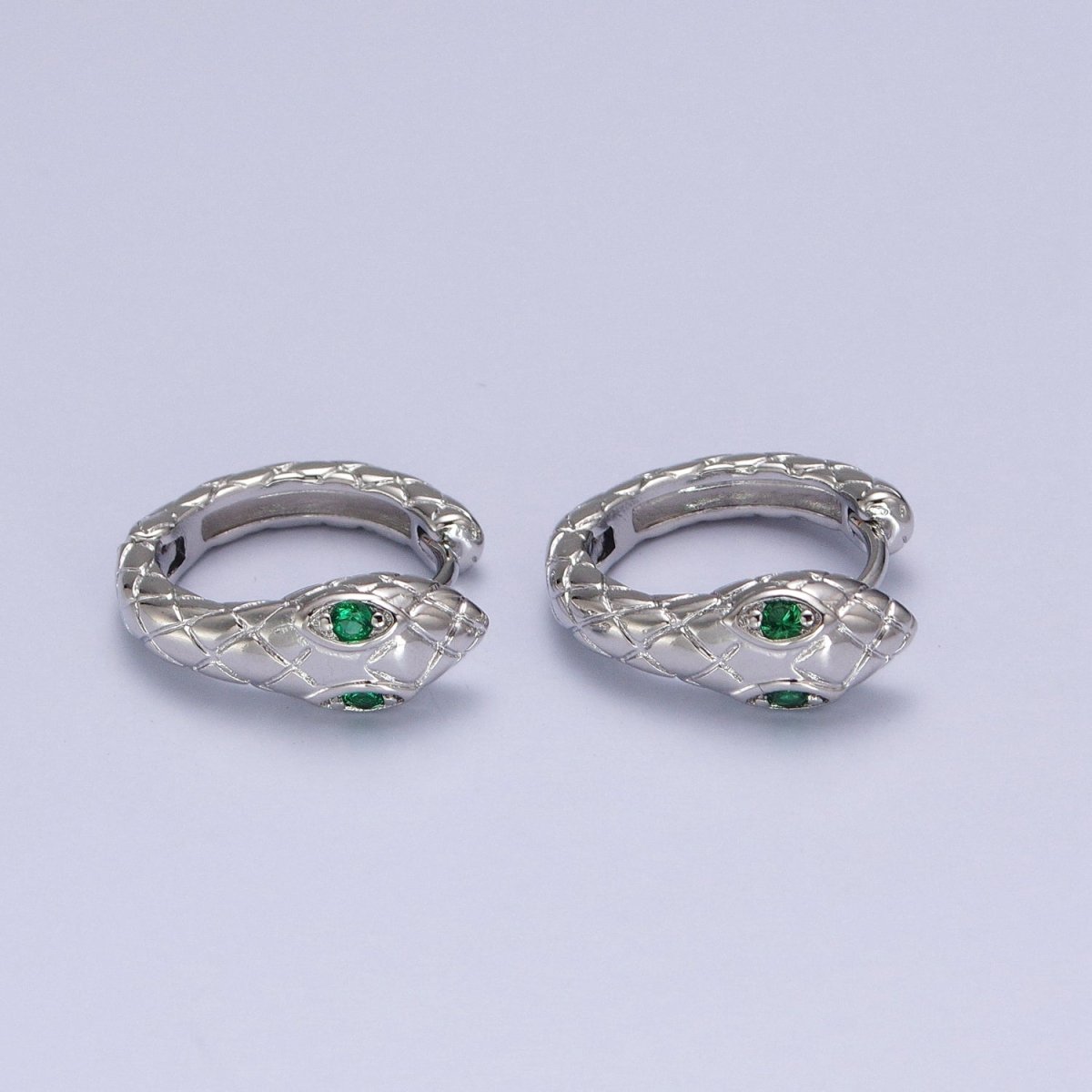 1 pair SNAKE Head Emerald Green Zirconia Eye hoops-Snake CZ Pave Cluster earrings -24K Gold Filled Huggie or Silver Hoop AB055 AB056