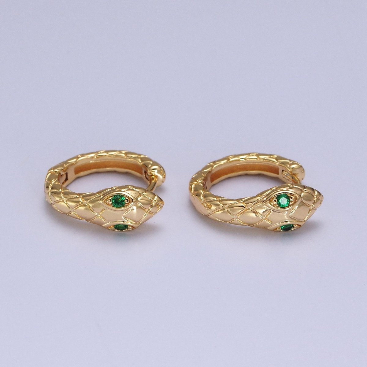 1 pair SNAKE Head Emerald Green Zirconia Eye hoops-Snake CZ Pave Cluster earrings -24K Gold Filled Huggie or Silver Hoop AB055 AB056