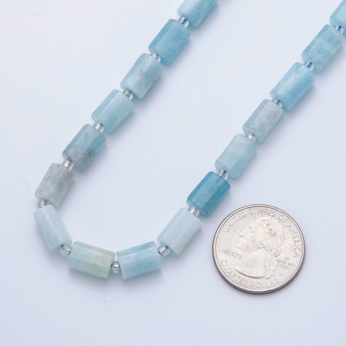 10.5mm Light Blue Aquamarine Bead Natural Gemstone Cylinder Tube Strand Finding | WA - 1504 - DLUXCA