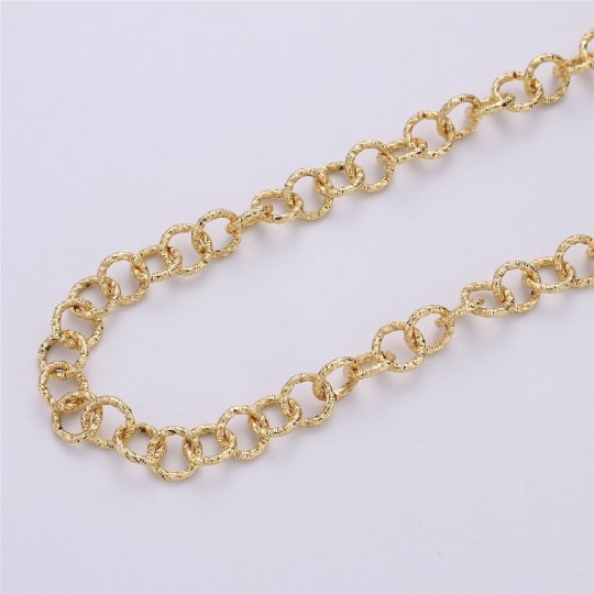 10.5mm Round ROLO Textured Link Chain, Silver 24K Gold Plated Chain by Yard For Necklace Bracelet Component, UNIQUE ROLO Chain | ROLL-090, ROLL-091 Clearance Pricing