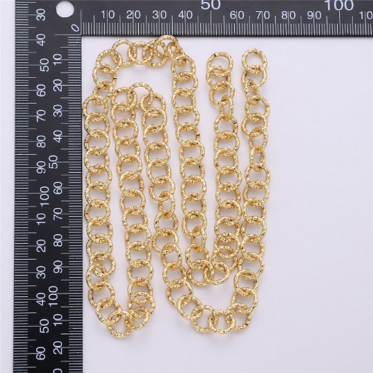 10.5mm Round ROLO Textured Link Chain, Silver 24K Gold Plated Chain by Yard For Necklace Bracelet Component, UNIQUE ROLO Chain | ROLL-090, ROLL-091 Clearance Pricing