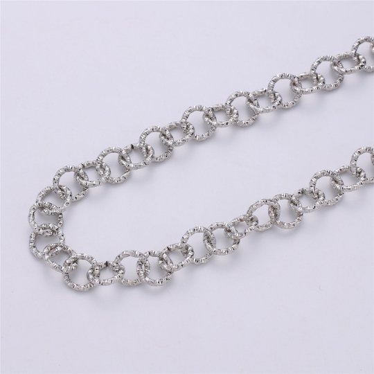 10.5mm Round ROLO Textured Link Chain, Silver 24K Gold Plated Chain by Yard For Necklace Bracelet Component, UNIQUE ROLO Chain | ROLL-090, ROLL-091 Clearance Pricing