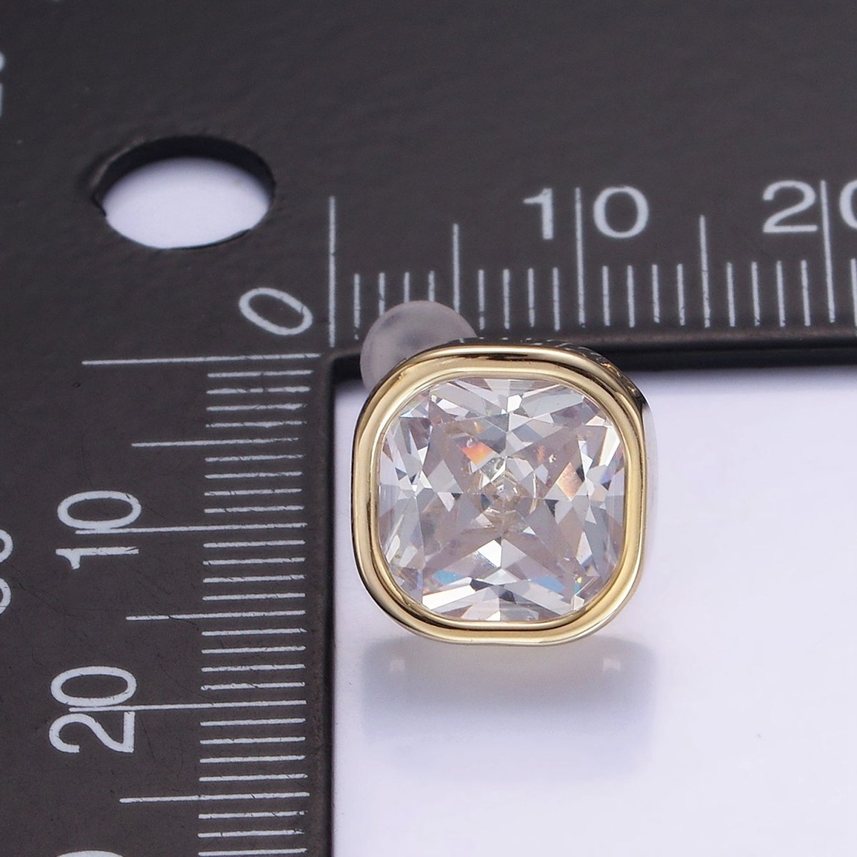 10mm Clear CZ Square Bezel Stud Earrings in Gold & Silver | V514 V515