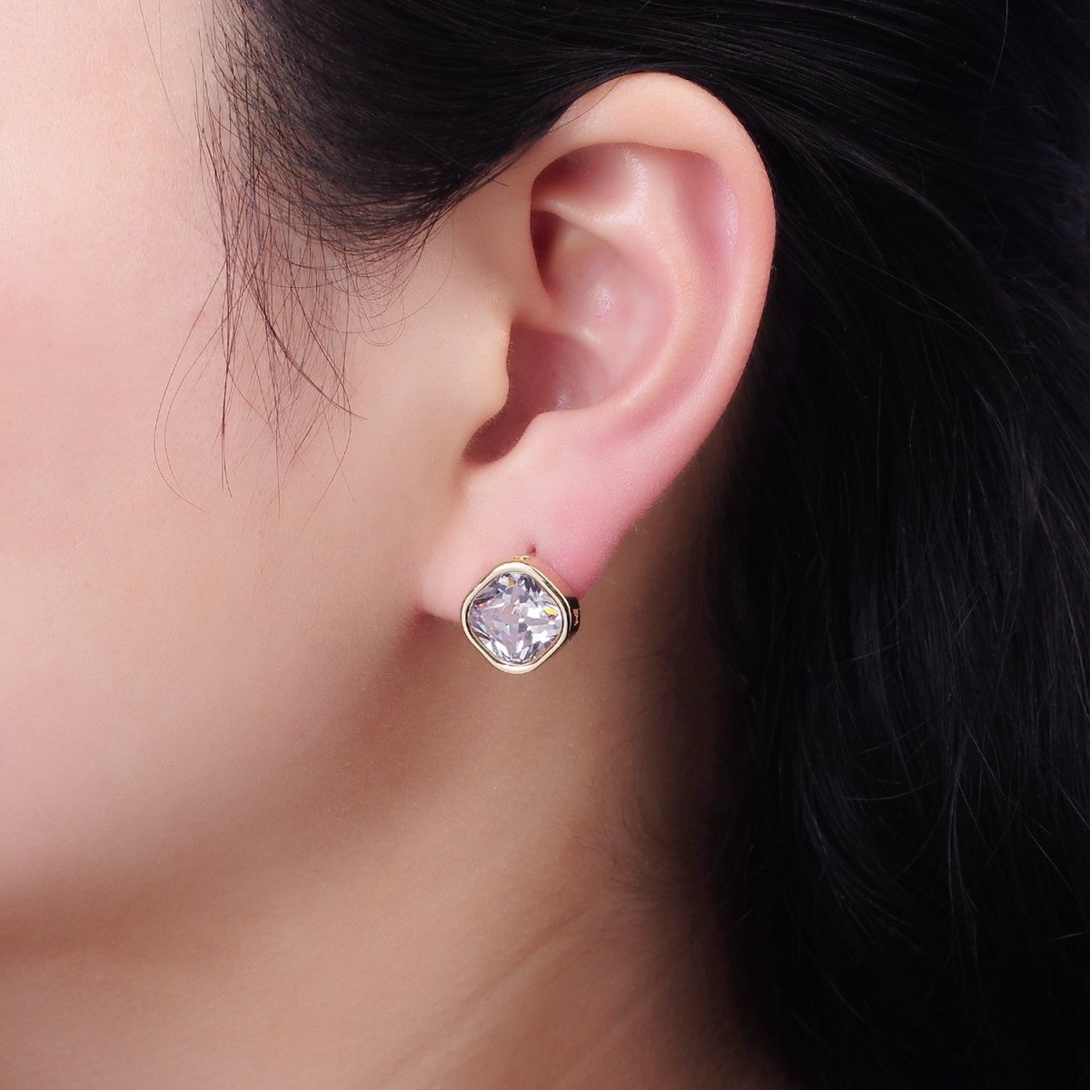 10mm Clear CZ Square Bezel Stud Earrings in Gold & Silver | V514 V515