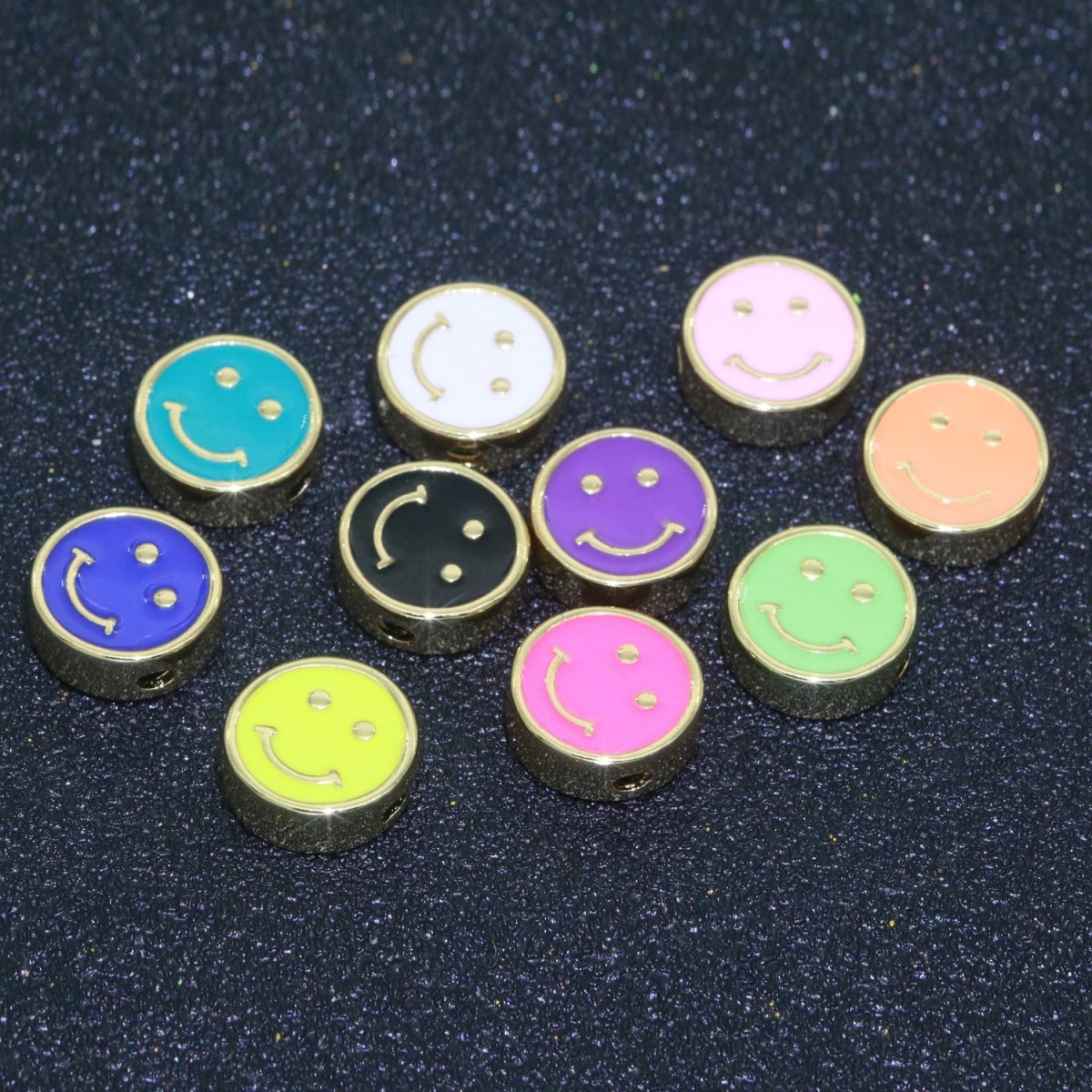 10mm Enamel Heart Smiley Face Bead, Emoji Bead, Happy Face, Gold Cute Spacer Bead, Necklace And Bracelet Making, Jewelry Supply B-609 B-610