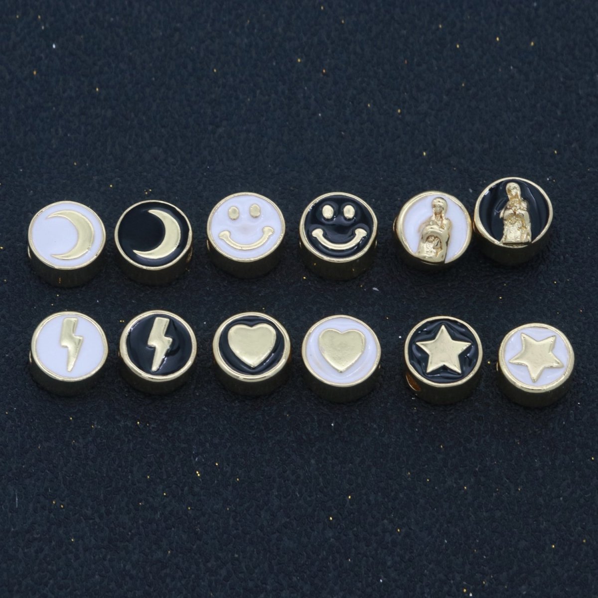 10mm enamel Round bead Add on Symbol bracelet bead personalized bracelet jewelry Moon, Star, Thunder, Heart, Happy Face, Virgin Mary Design B-702~B-707