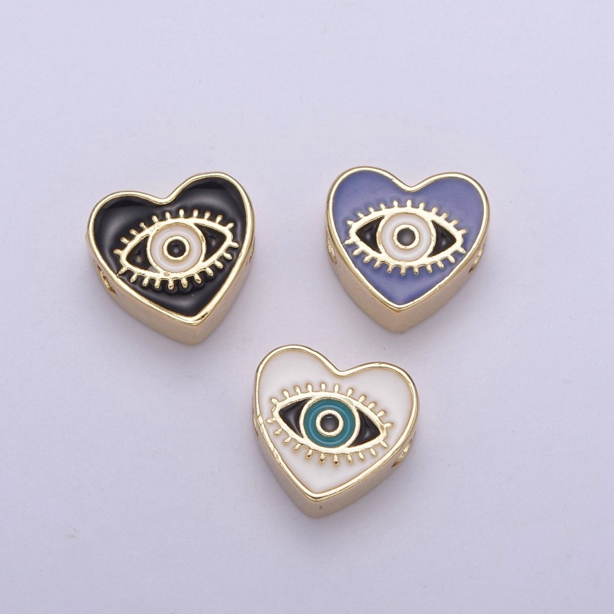 10mm Evil eye beads, Heart eye jewelry beads, Heart beads, Black Blue White Enamel bead spacer for Bracelet Component B-190