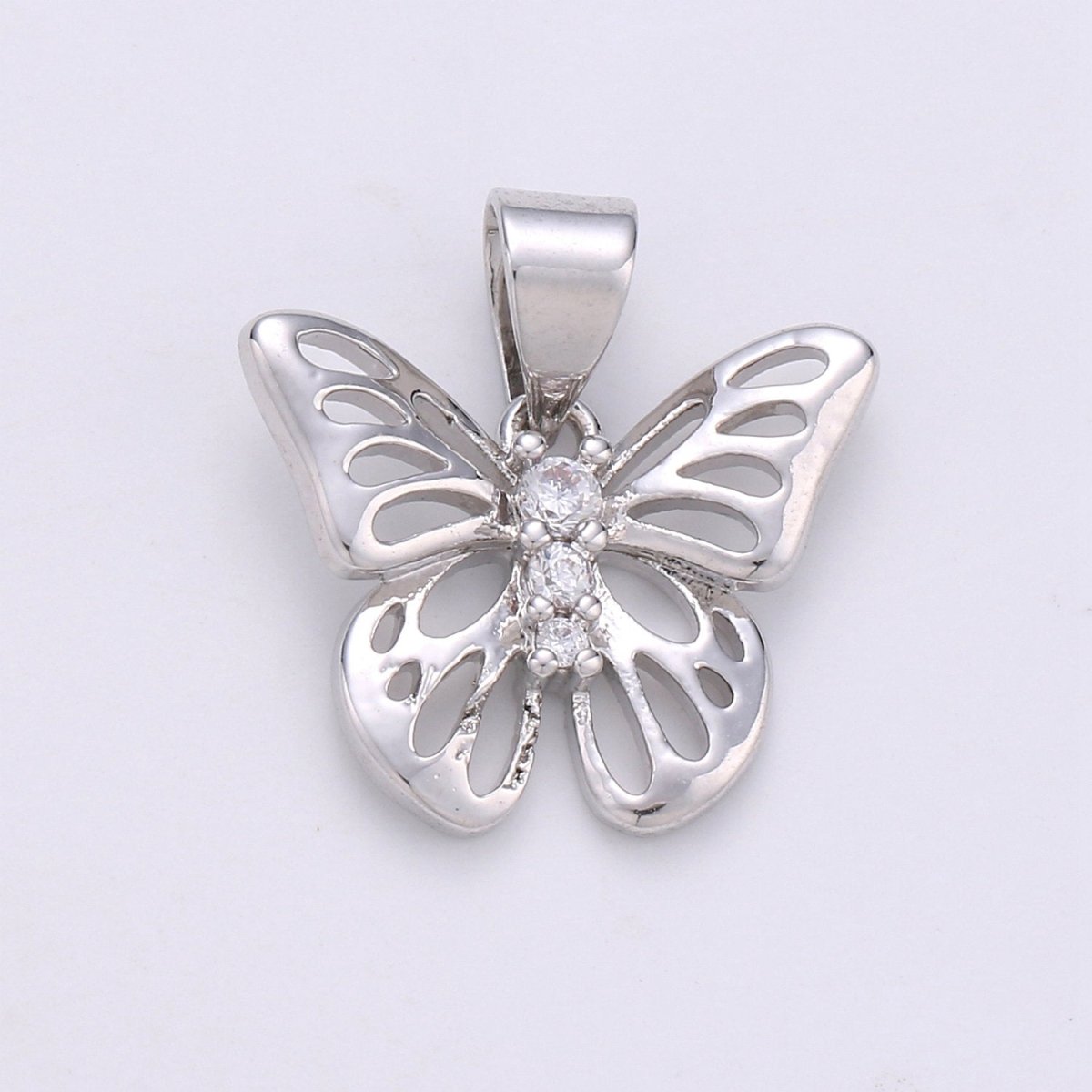 OS 11mm Butterfly Charm Micro Pave Butterfly Charm, Past Present Future CZ in Butterfly Pendant, 14K Gold Filled Charm J-007 J-008