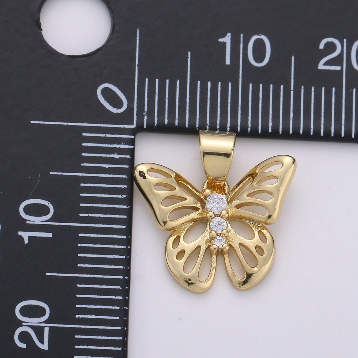 OS 11mm Butterfly Charm Micro Pave Butterfly Charm, Past Present Future CZ in Butterfly Pendant, 14K Gold Filled Charm J-007 J-008
