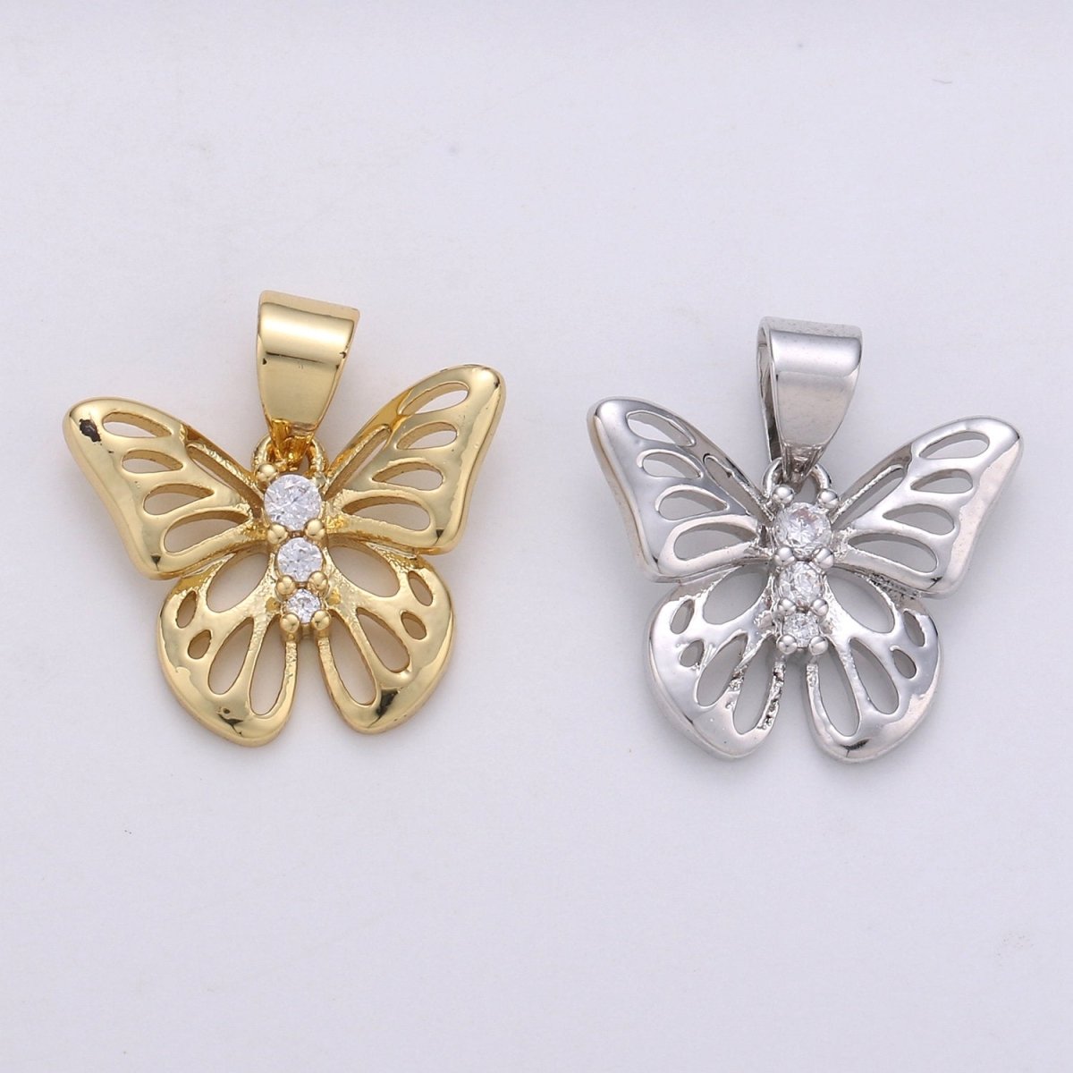 OS 11mm Butterfly Charm Micro Pave Butterfly Charm, Past Present Future CZ in Butterfly Pendant, 14K Gold Filled Charm J-007 J-008