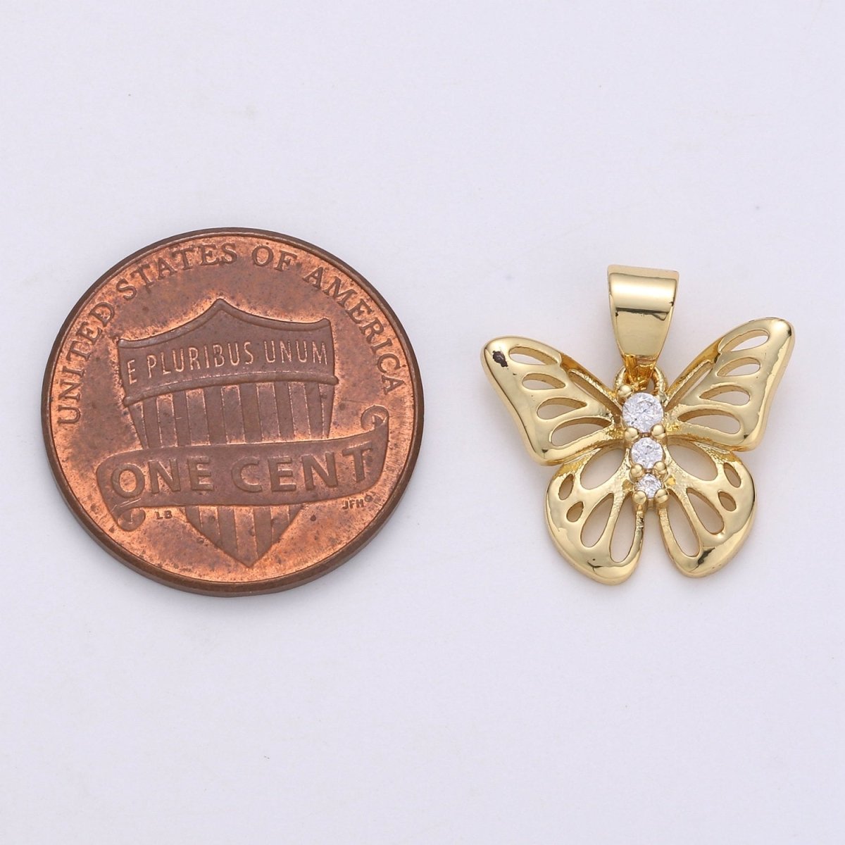 OS 11mm Butterfly Charm Micro Pave Butterfly Charm, Past Present Future CZ in Butterfly Pendant, 14K Gold Filled Charm J-007 J-008