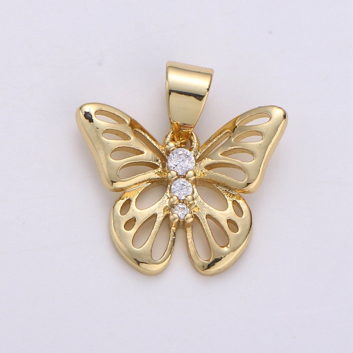 OS 11mm Butterfly Charm Micro Pave Butterfly Charm, Past Present Future CZ in Butterfly Pendant, 14K Gold Filled Charm J-007 J-008