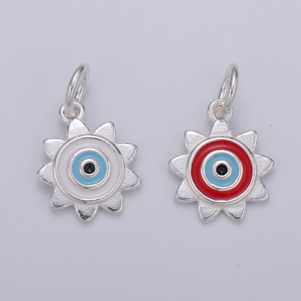 11mm Sterling Silver Enamel Evil Eye Celestial Sun Charm Protection Jewelry | SL-1 SL-2