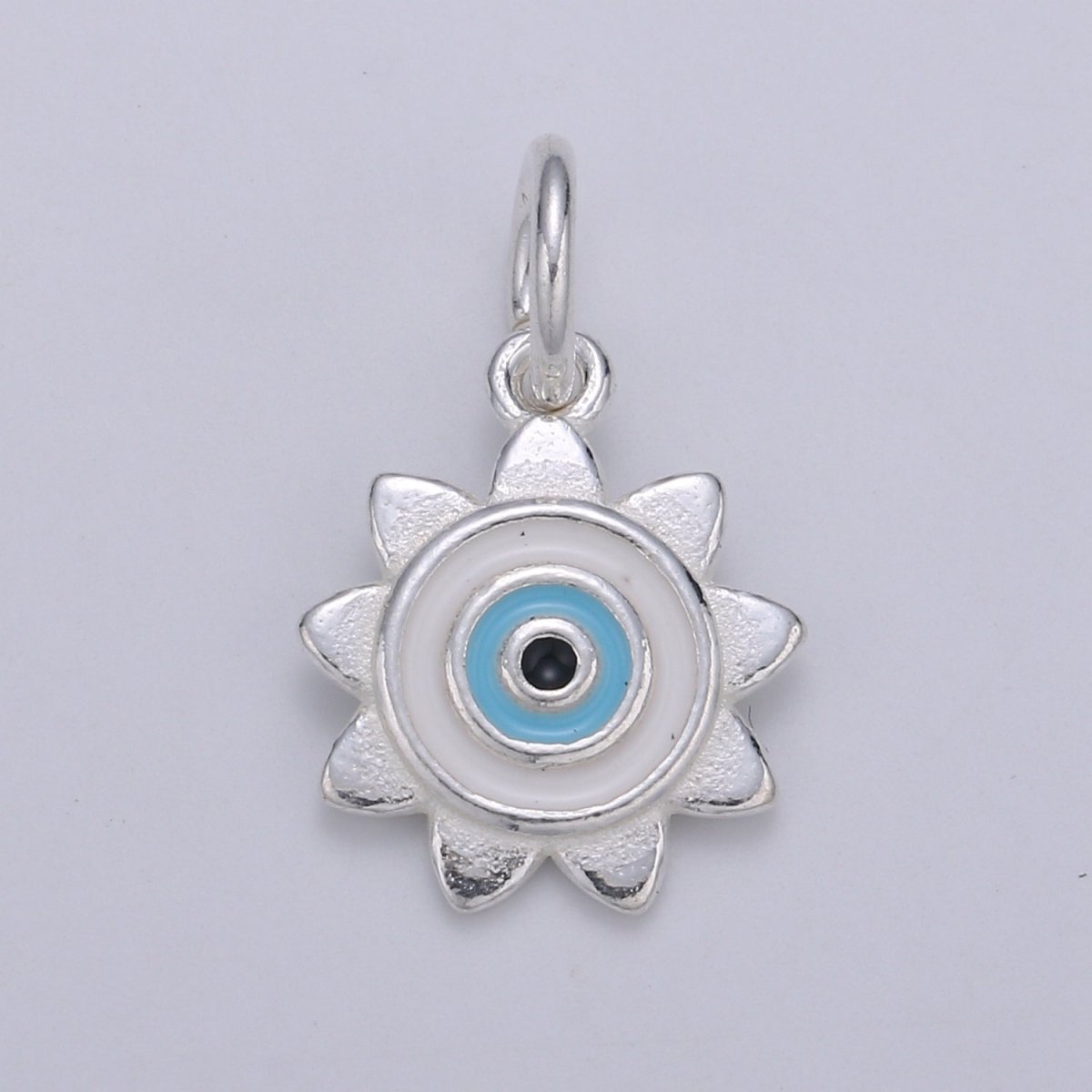 11mm Sterling Silver Enamel Evil Eye Celestial Sun Charm Protection Jewelry | SL-1 SL-2