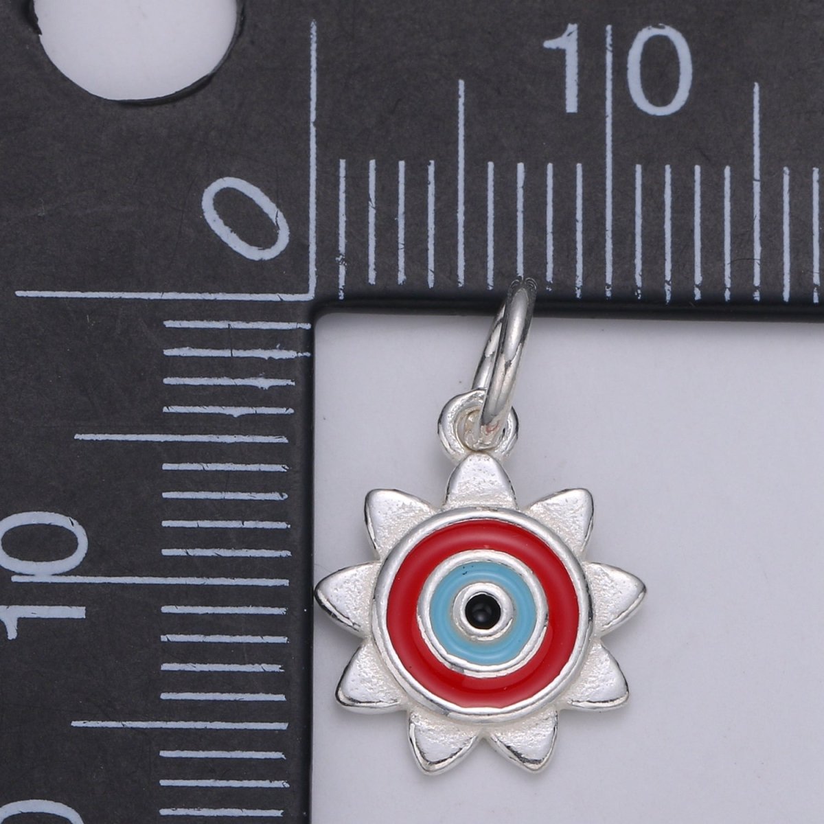 11mm Sterling Silver Enamel Evil Eye Celestial Sun Charm Protection Jewelry | SL-1 SL-2