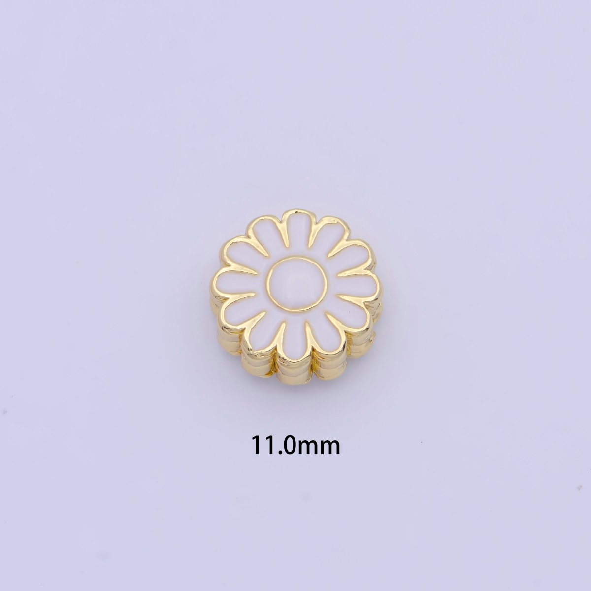 11mm White Enamel Daisy Flower Gold Filled Art Jewelry Making Beads | B-150 - DLUXCA