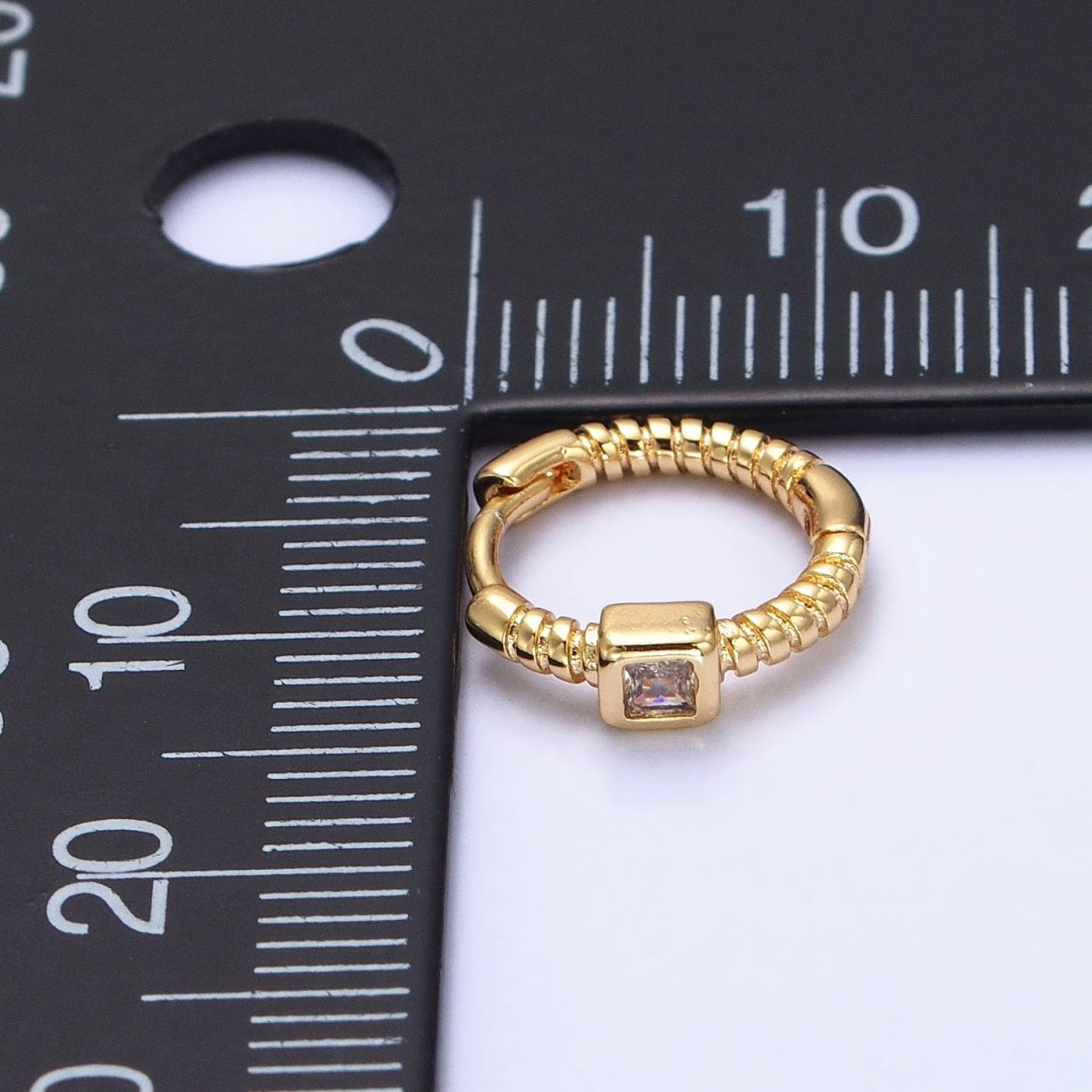 12.5mm Twisted Clear Square CZ Line Textured Huggie Earrings in Gold & Silver | AB410 AB411