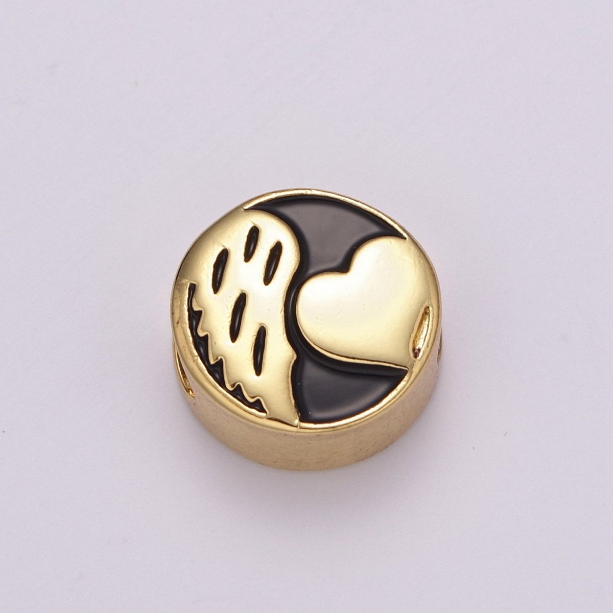 12mm Enamel Round Bead Design Bead Black White Gold Cute Spacer Bead Bracelet Supply Moon, Rose, Wing, Cross, Lotus, Skull, Unicorn, Butterfly, Dragon, Dog paw B-712 to B-749