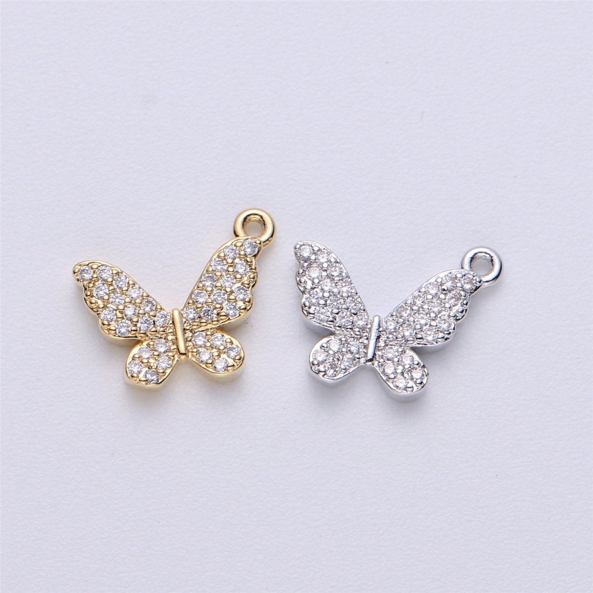 13x12mm 18k Gold Filled Butterfly Charm Micro Pave Butterfly, CZ Charms, Cubic Zirconia Butterfly Side way Charm Bracelet Earring Necklace E-224 E-225