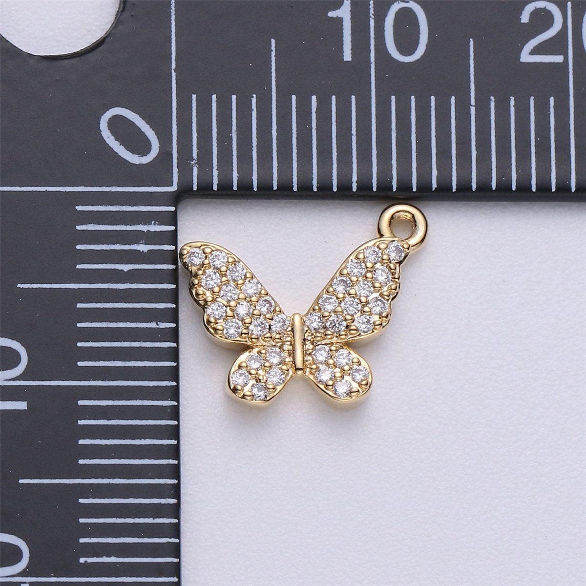 13x12mm 18k Gold Filled Butterfly Charm Micro Pave Butterfly, CZ Charms, Cubic Zirconia Butterfly Side way Charm Bracelet Earring Necklace E-224 E-225