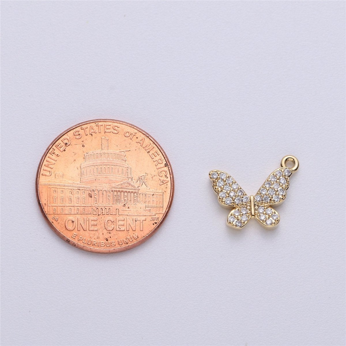 13x12mm 18k Gold Filled Butterfly Charm Micro Pave Butterfly, CZ Charms, Cubic Zirconia Butterfly Side way Charm Bracelet Earring Necklace E-224 E-225