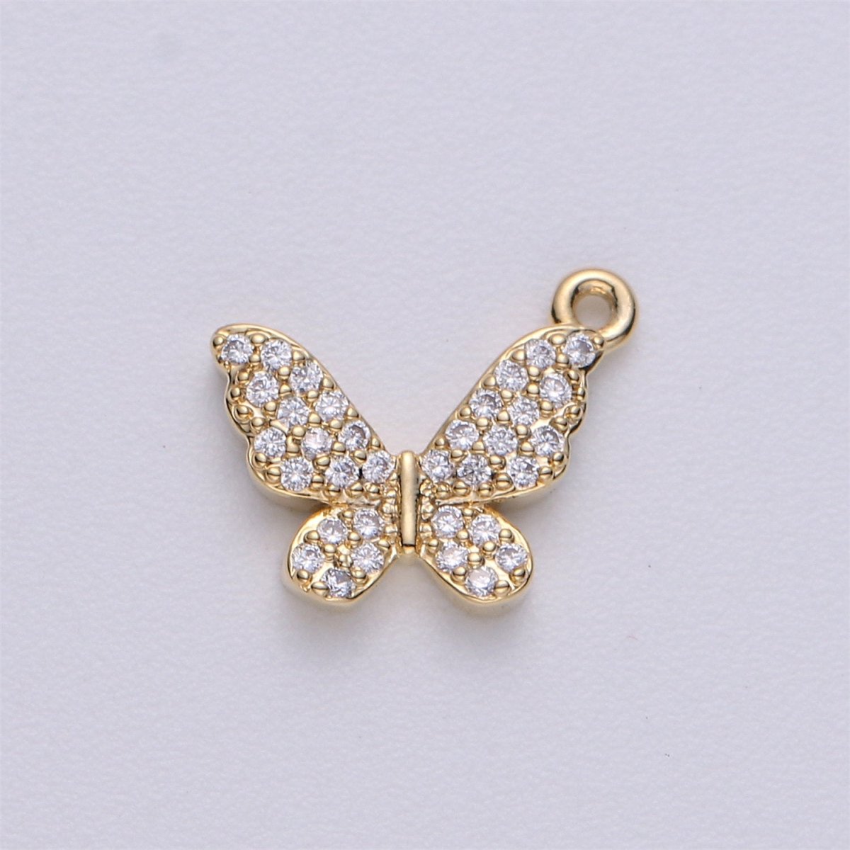 13x12mm 18k Gold Filled Butterfly Charm Micro Pave Butterfly, CZ Charms, Cubic Zirconia Butterfly Side way Charm Bracelet Earring Necklace E-224 E-225