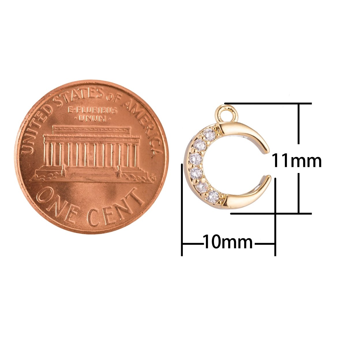 13x8.5MM Crescent Moon Charm or Pendant, Cubic Zirconia 18k Gold Filled for Chocker Layer Necklace Jewelry Making C-150