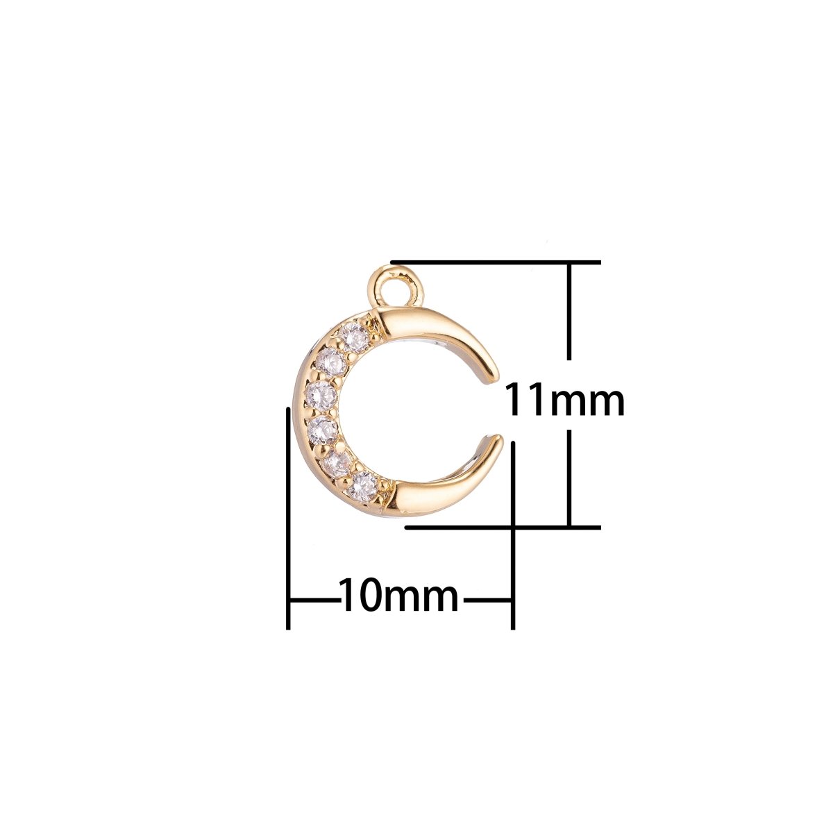 13x8.5MM Crescent Moon Charm or Pendant, Cubic Zirconia 18k Gold Filled for Chocker Layer Necklace Jewelry Making C-150