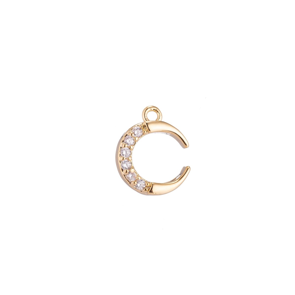13x8.5MM Crescent Moon Charm or Pendant, Cubic Zirconia 18k Gold Filled for Chocker Layer Necklace Jewelry Making C-150