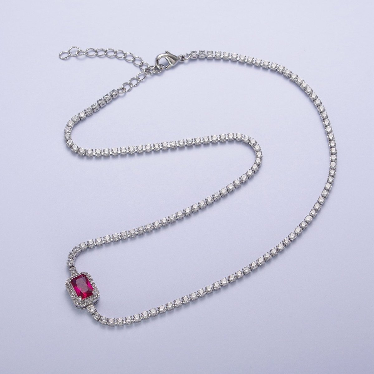 14 Inch Red, Green, Yellow Micro Paved Baguette Cubic Zirconia Tennis Chain Choker Necklace | WA-1190 WA-1191 WA-1192 Clearance Pricing