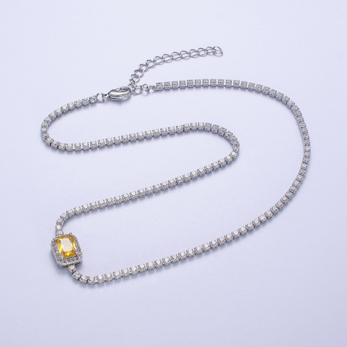 14 Inch Red, Green, Yellow Micro Paved Baguette Cubic Zirconia Tennis Chain Choker Necklace | WA-1190 WA-1191 WA-1192 Clearance Pricing