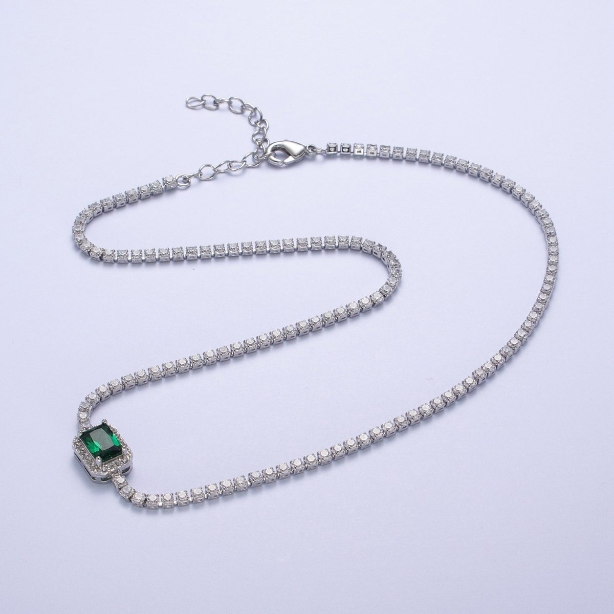 14 Inch Red, Green, Yellow Micro Paved Baguette Cubic Zirconia Tennis Chain Choker Necklace | WA-1190 WA-1191 WA-1192 Clearance Pricing