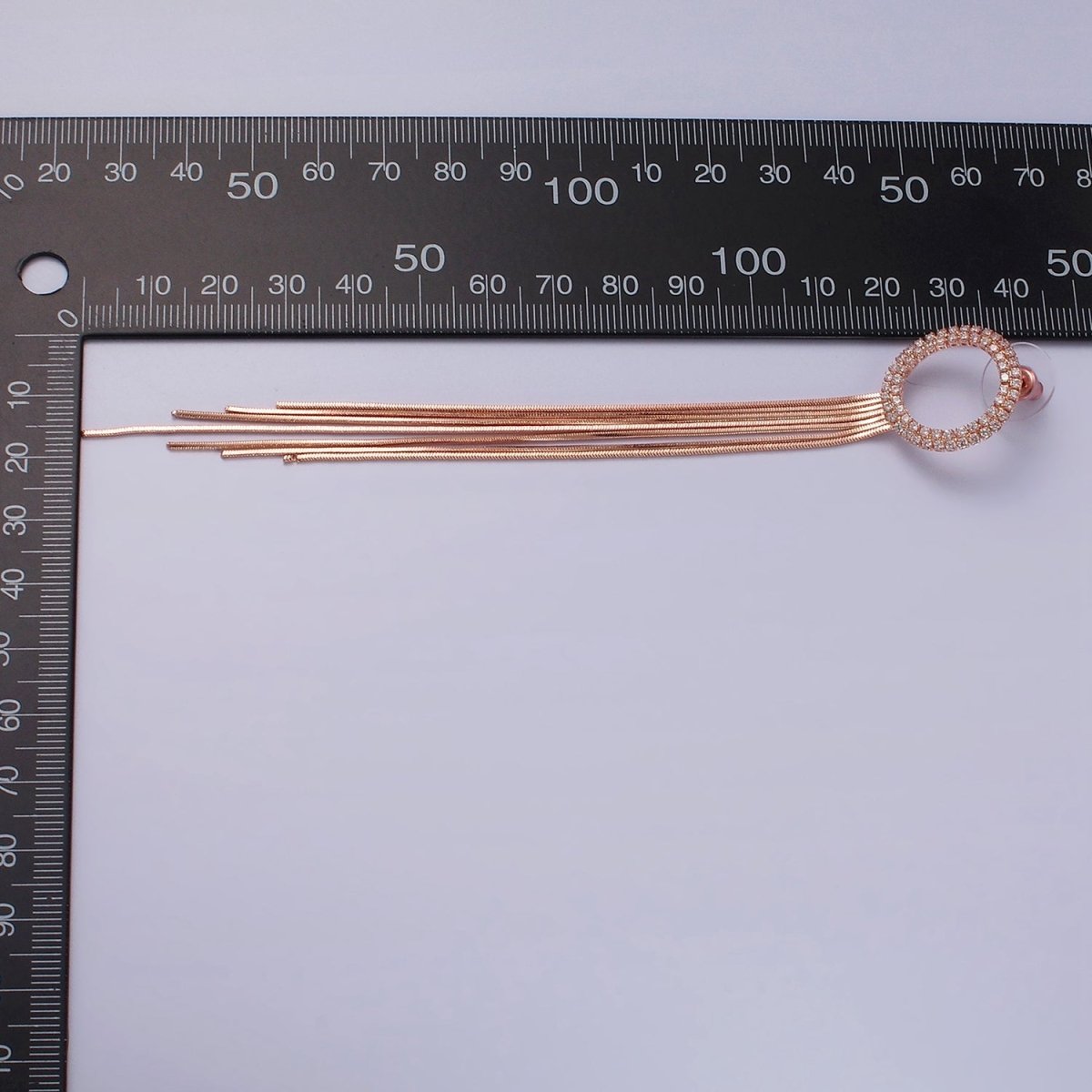 140mm Open Round Clear Micro Paved Multiple Strand Drop Stud Earrings in Silver & Rose Gold | AE926