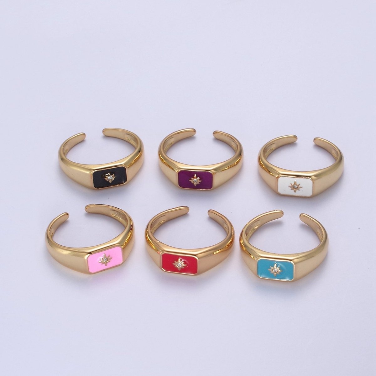 148K Gold Filled Sun Ring, CZ Micro Pave Sun Celestial Enamel Ring Open Adjustable Ring,Ladies Ring,Gift for Her U-510 ~ U-513
