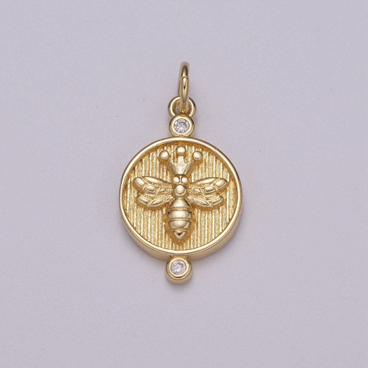 14k Dainty Gold Filled Embossment Bee On Round Coin Charms, Dainty Charms, Gold Bee Pendant, Round Necklace Charms, M-900-M-901