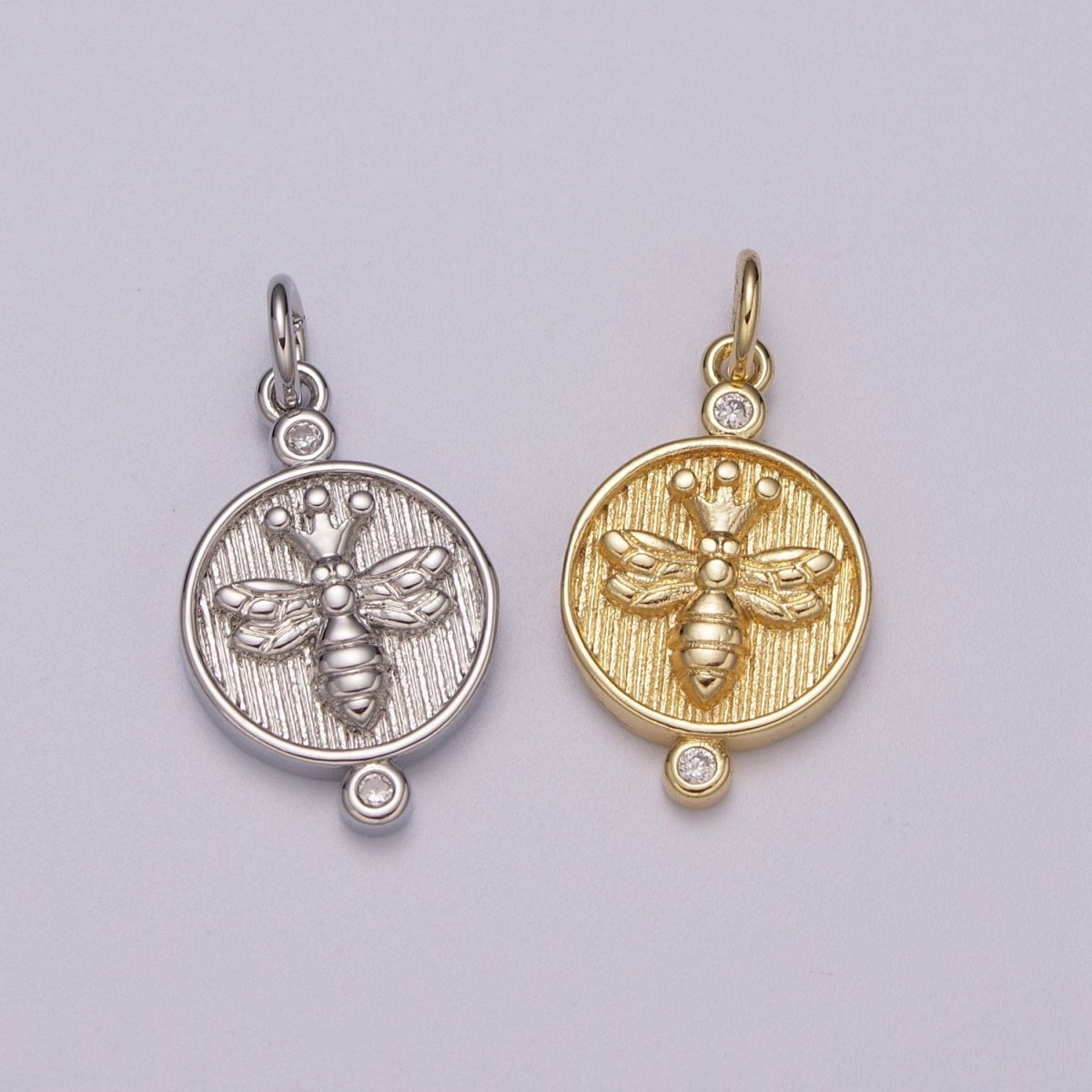 14k Dainty Gold Filled Embossment Bee On Round Coin Charms, Dainty Charms, Gold Bee Pendant, Round Necklace Charms, M-900-M-901