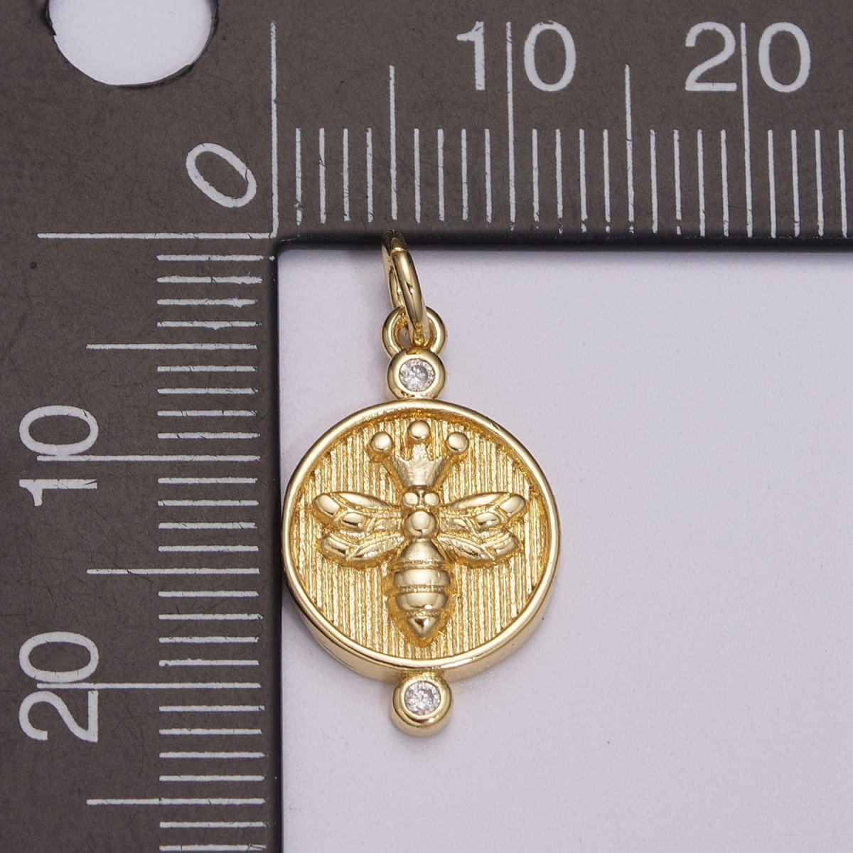14k Dainty Gold Filled Embossment Bee On Round Coin Charms, Dainty Charms, Gold Bee Pendant, Round Necklace Charms, M-900-M-901
