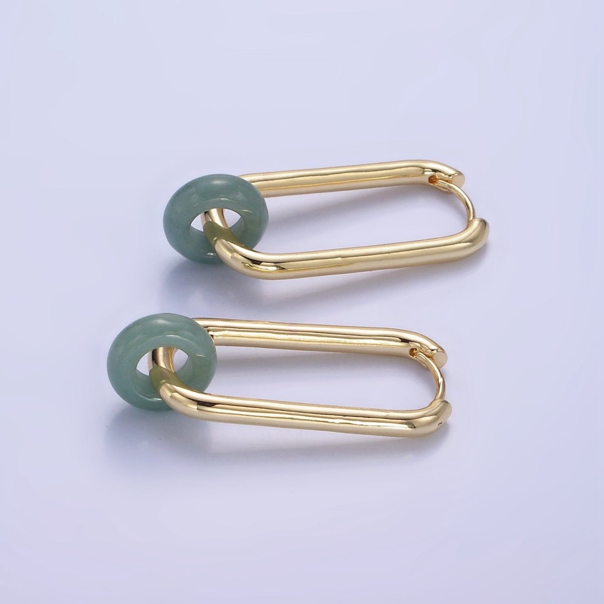 14K God Filled 35mm Jade Donut Drop Oblong Hoop Earrings | AE514 - DLUXCA