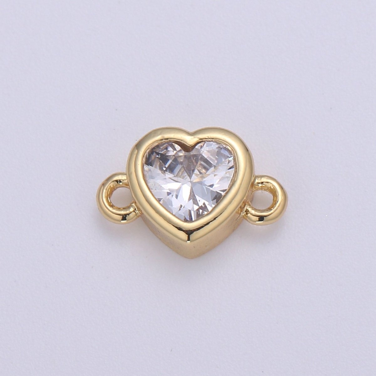 14k Gold Clear Solitaire CZ Heart Charm Connector Micro Pave CZ Love Bracelet Link Connector For Bracelet Necklace Supply DIY Jewelry F-600