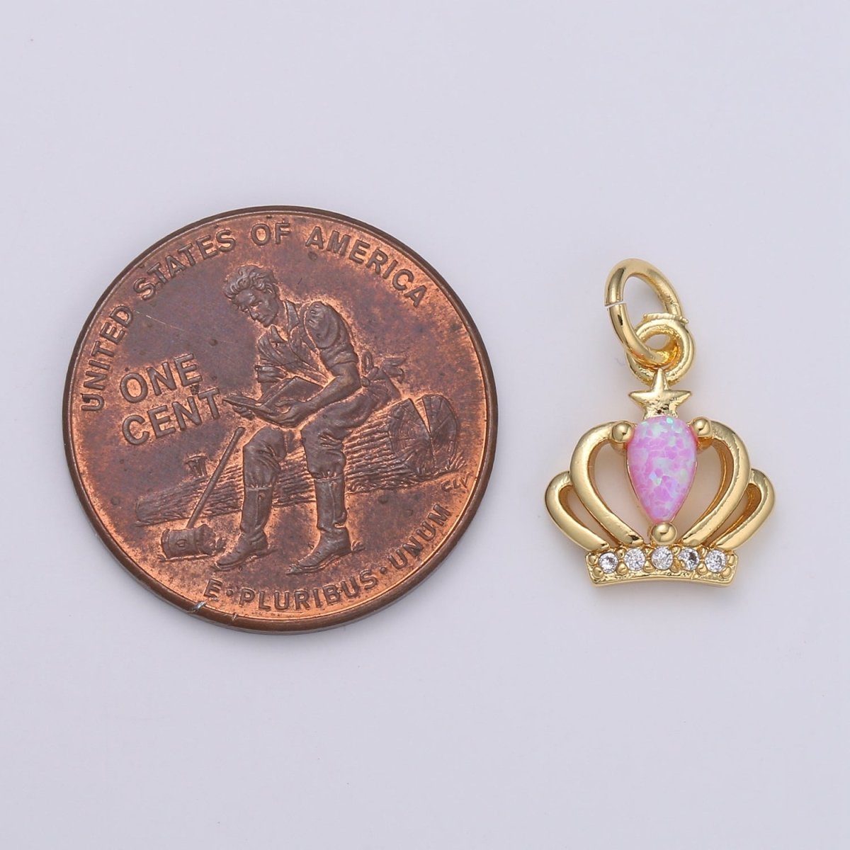 14K Gold Crown Opal CZ Pendant Charm, Micro Pave Charm, White, Blue, Pink Tiara E-029 - E-031