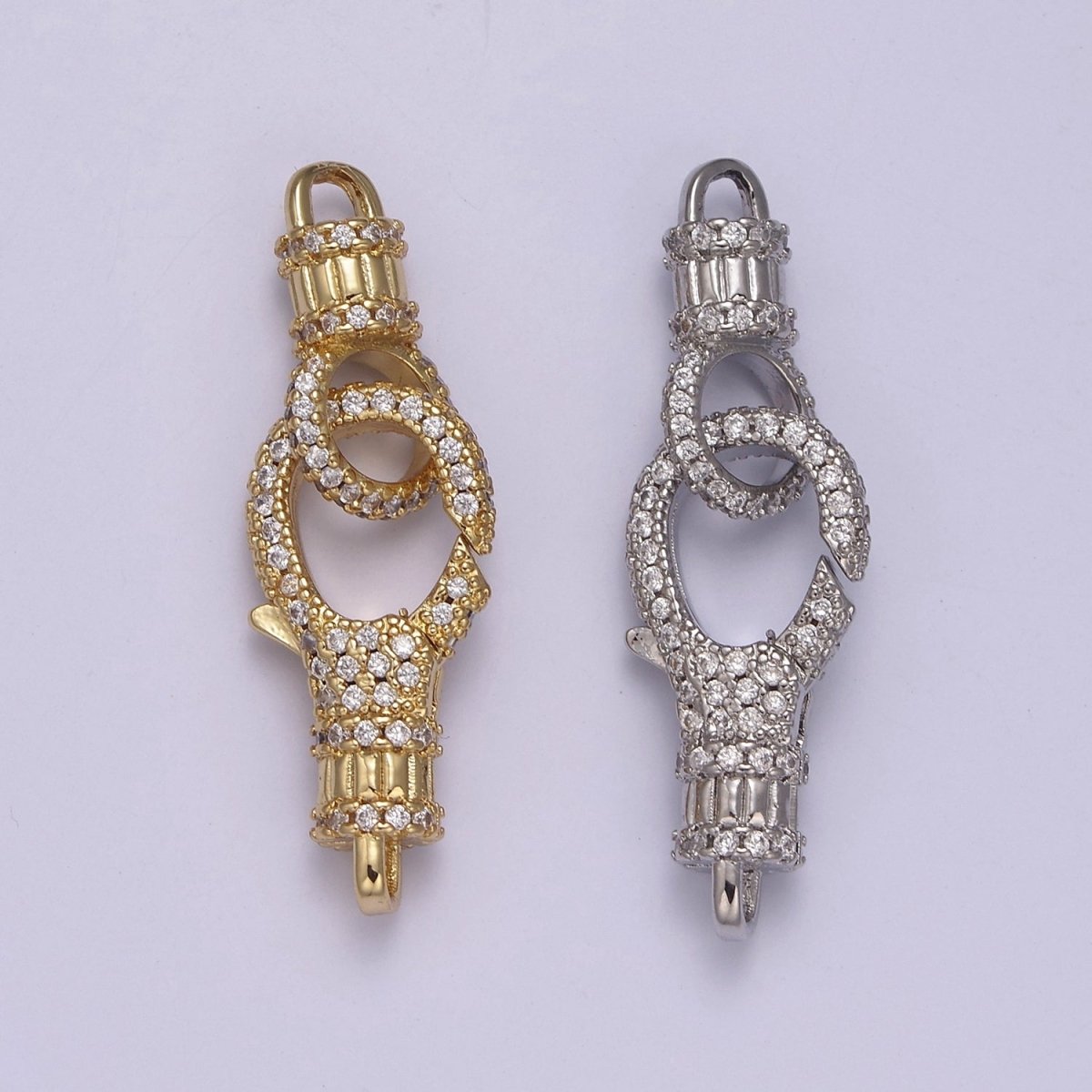 14K Gold CZ Lobster Clasp, CZ Clear Micro Pave Lobster Claw Clasp, Cubic Zirconia Clasp Enhancer K-756 K-757