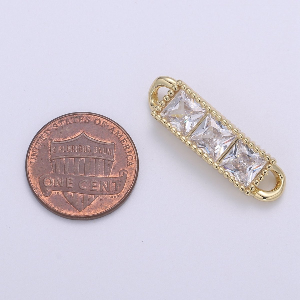 14K Gold Cz paved Connectors, Charm Cubic Micro paved, Rows of Diamond cut CZ Jewelry Craft Supply, DIY Bracelet & necklace F-601
