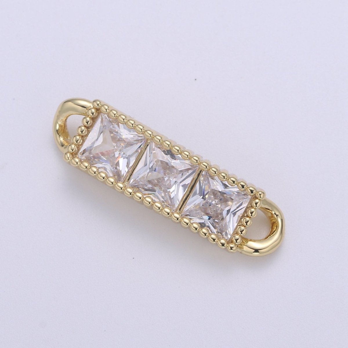 14K Gold Cz paved Connectors, Charm Cubic Micro paved, Rows of Diamond cut CZ Jewelry Craft Supply, DIY Bracelet & necklace F-601