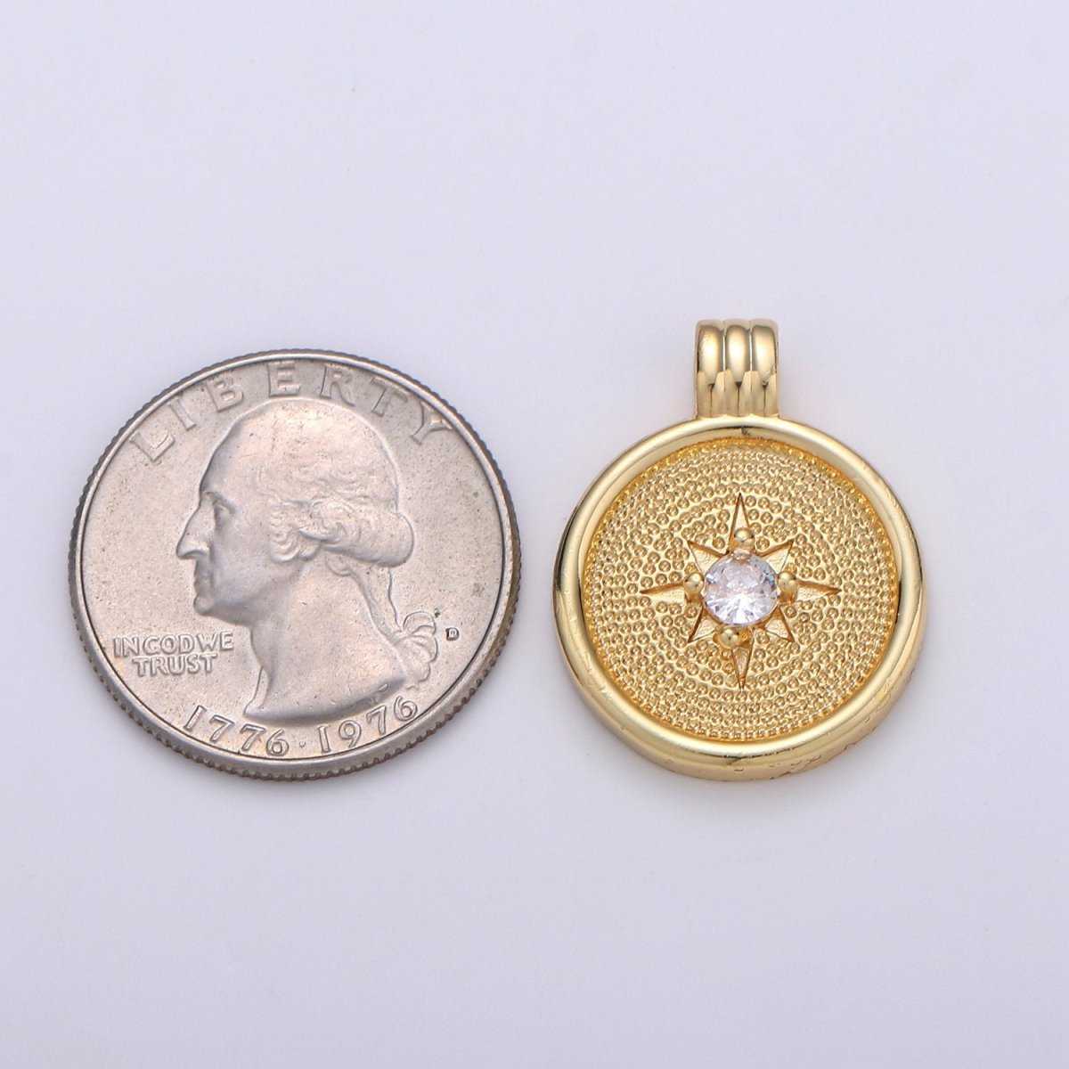 14k Gold Dainty CZ Charm, Gold Compass Pendant, Celestial North Star Charm, Pounded Charms, Nautical Charms Bracelet Earring Necklace I-678 - DLUXCA