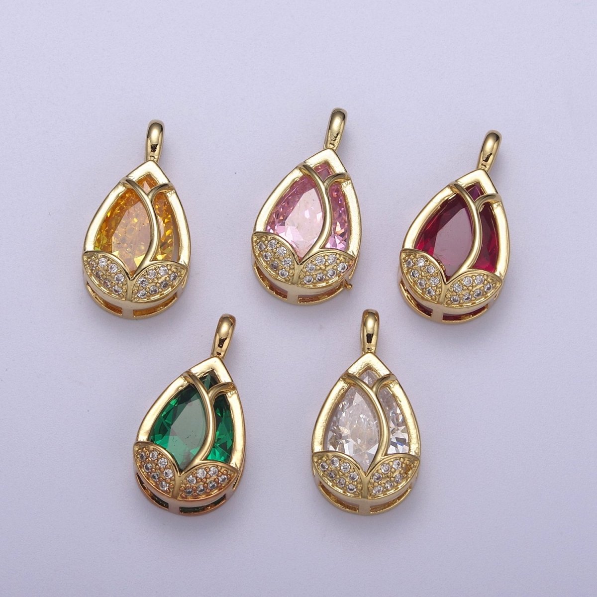 14k Gold Fill Lotus Petal Charm, Lotus Pendant Cubic Zirconia Dangle Charm H-118 H-119 H-123 - H-125